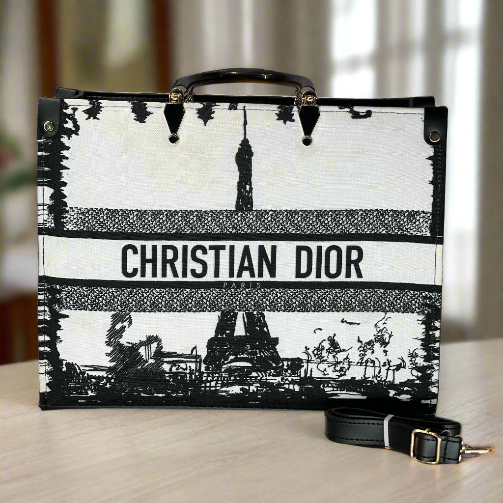 Christian Dior Paris Tote Bag – Elegant Black & White Design