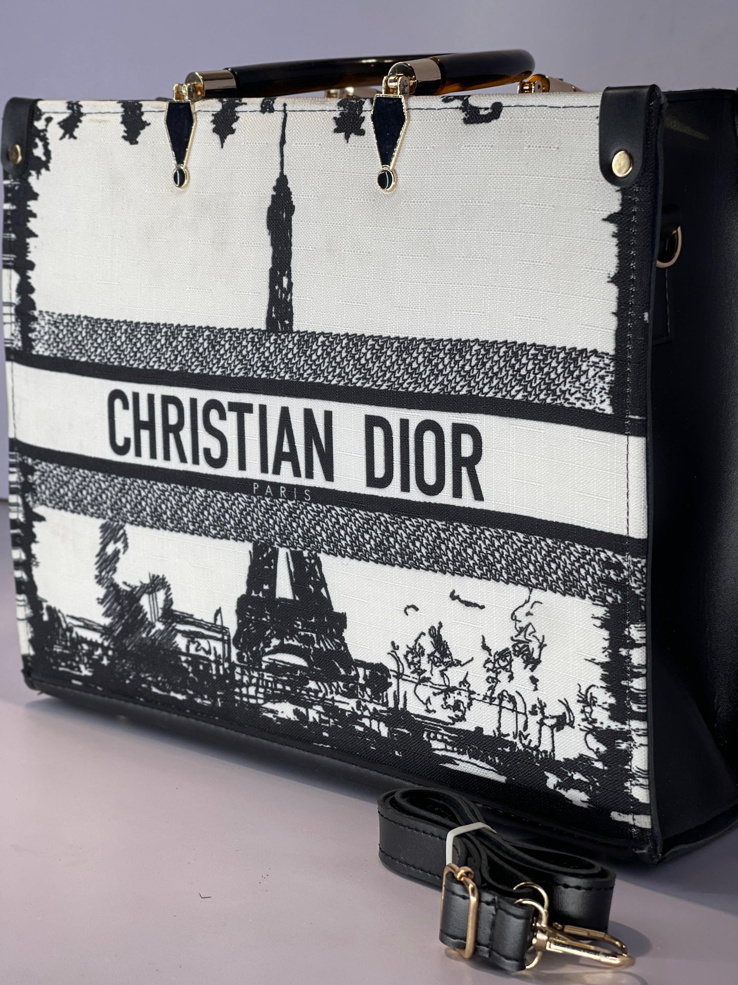 Christian Dior Paris Tote Bag – Elegant Black & White Design