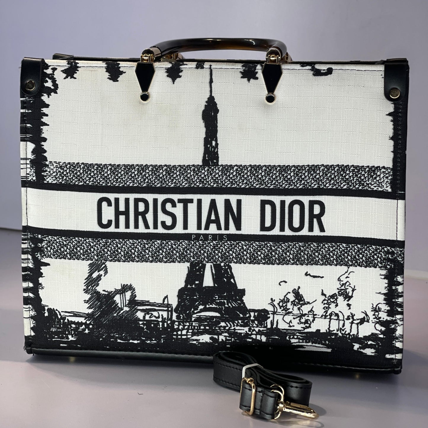 Christian Dior Paris Tote Bag – Elegant Black & White Design