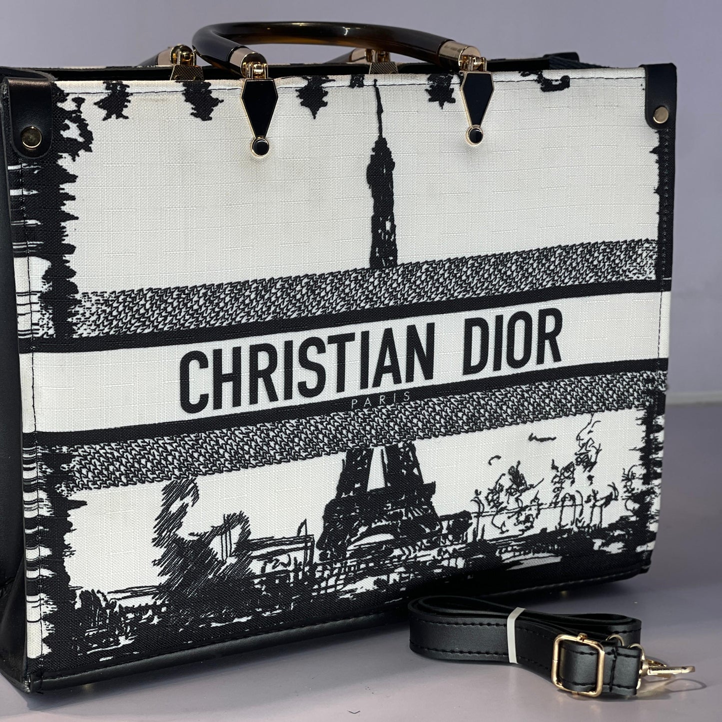 Christian Dior Paris Tote Bag – Elegant Black & White Design