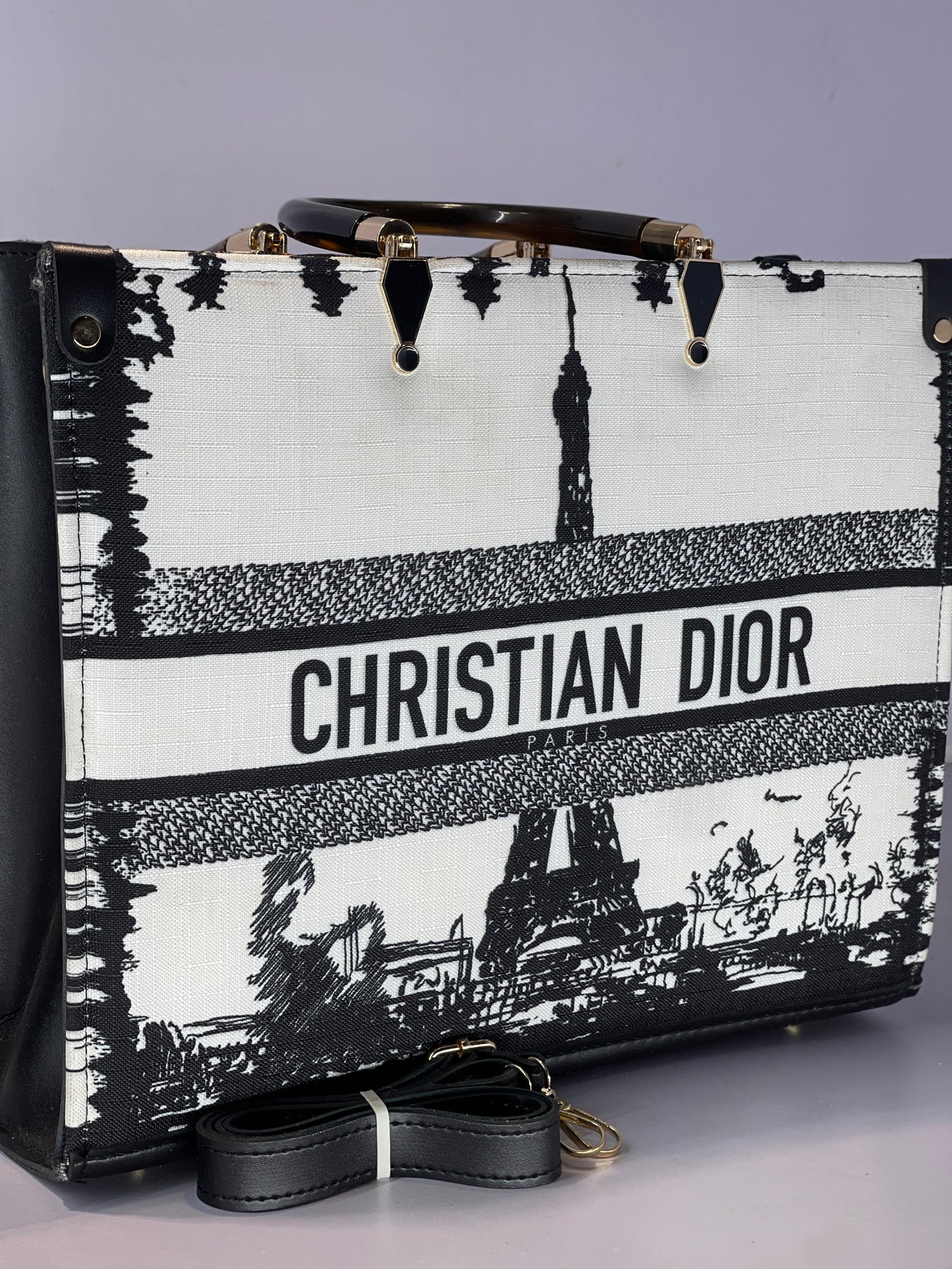 Christian Dior Paris Tote Bag – Elegant Black & White Design