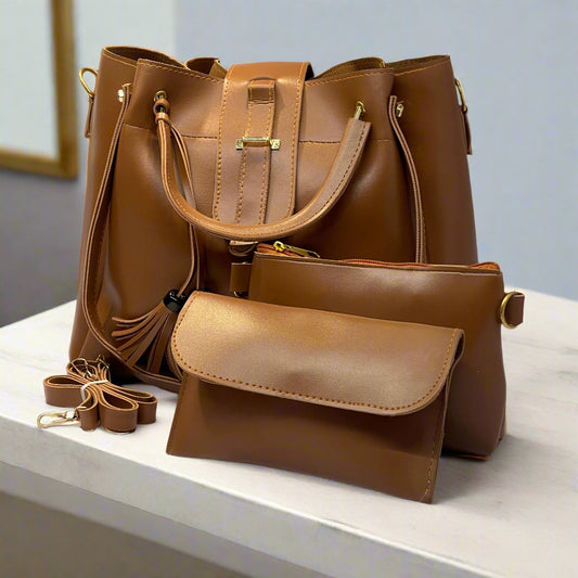 Classic Camel Brown Handbag Trio