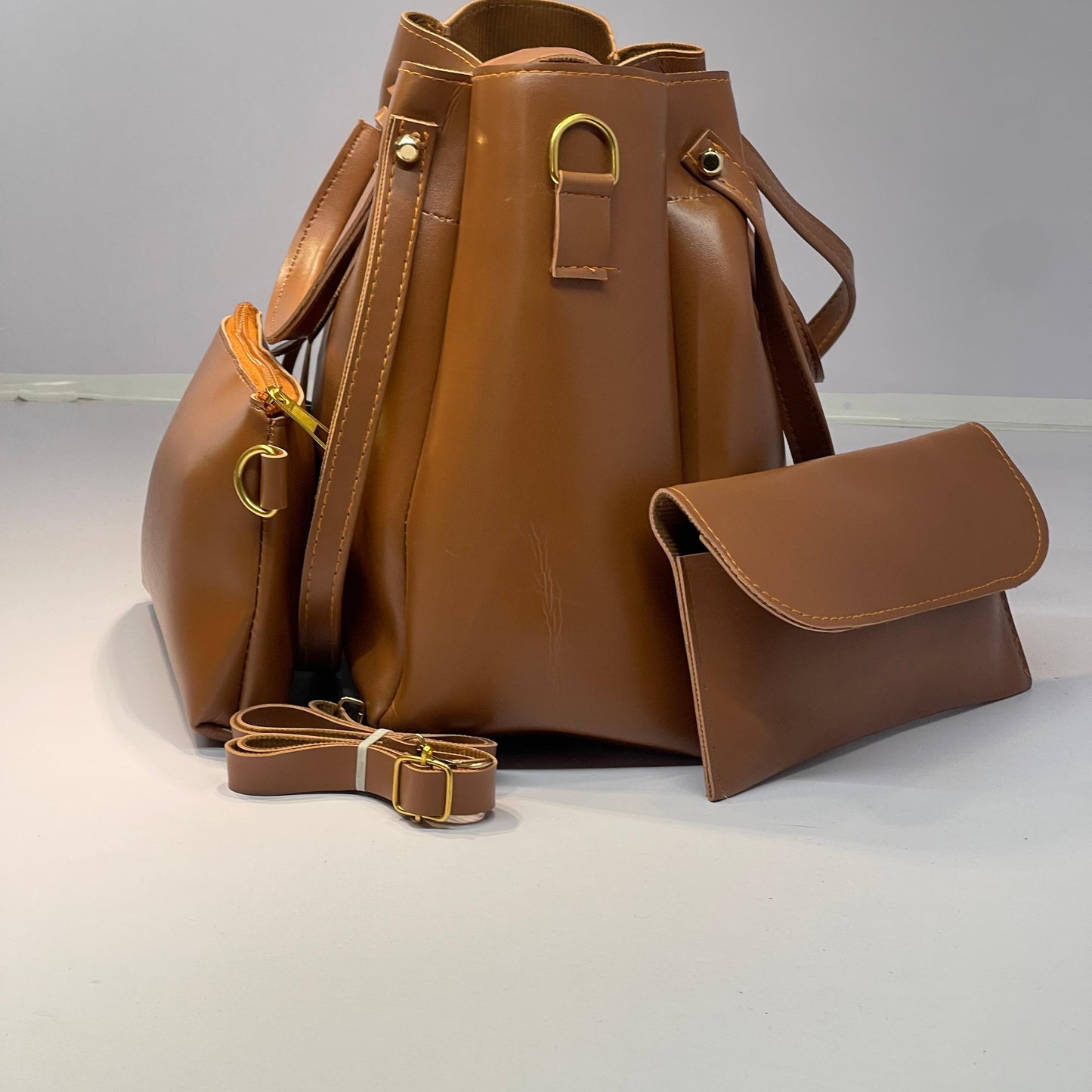 Classic Camel Brown Handbag Trio