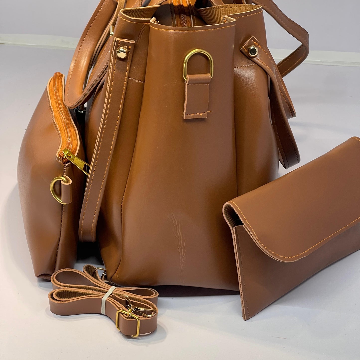 Classic Camel Brown Handbag Trio