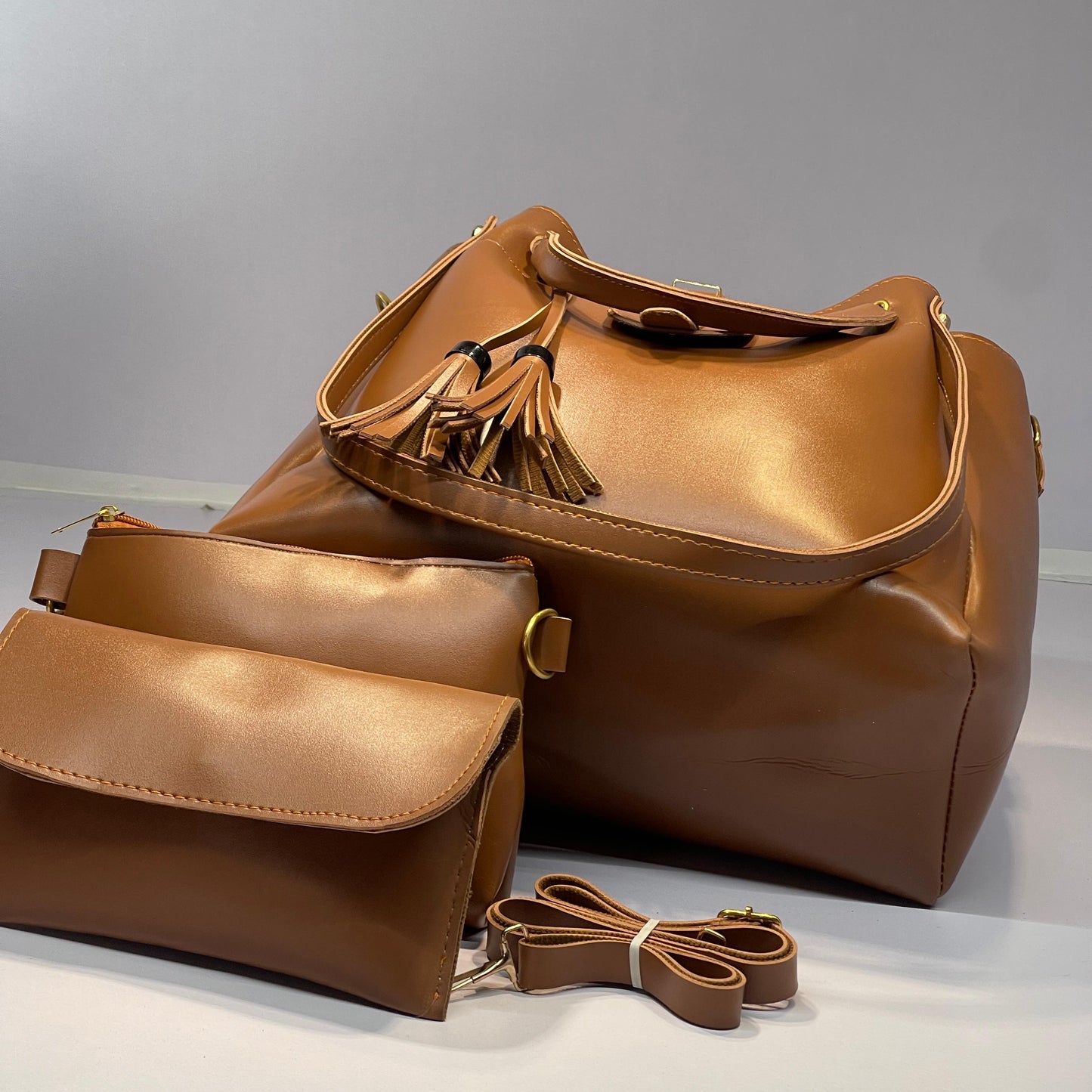 Classic Camel Brown Handbag Trio